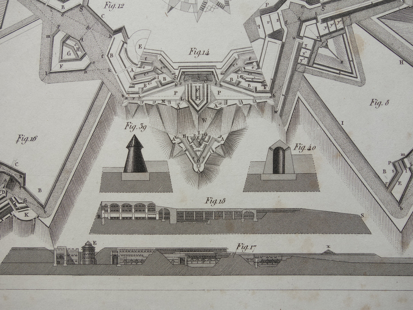 Vestingwerken Vauban oude prent over historische fortificaties - originele antieke militaire illustratie - leger print
