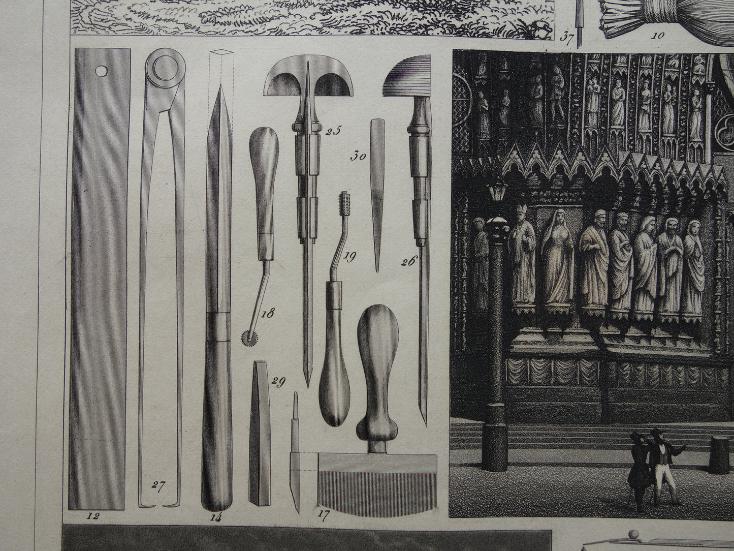 Druktechnieken antieke prent over gravures aquatint mezzotint en instrumenten graficus - 175+ jaar oude technologie print drukkerij