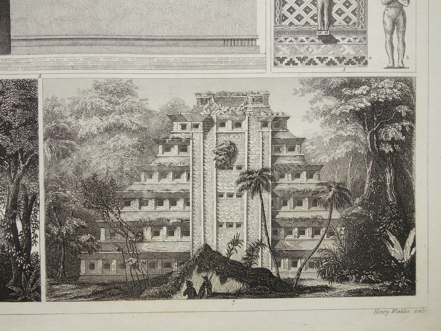 tempel van de nissen maya antieke prent