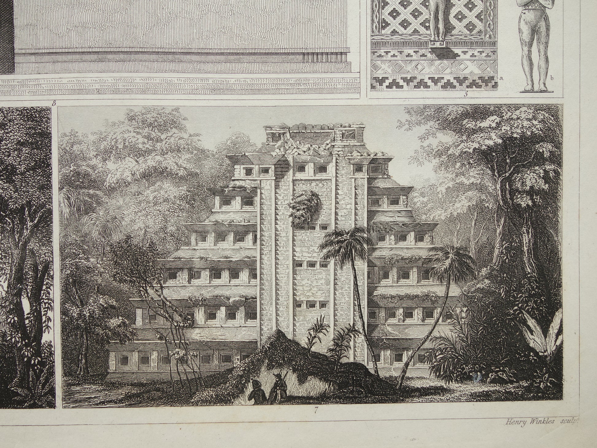 tempel van de nissen maya antieke prent