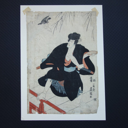 KUNISADA Oude Japanse prent van een acteur Originele vintage houtsnede ukiyo-e