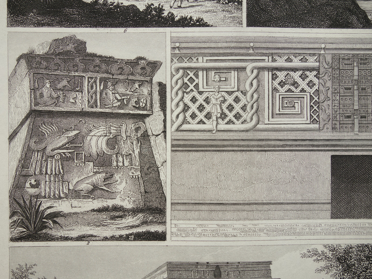MAYATEMPELS Oude prent Mesoamerikaanse architectuur 1849 originele antieke illustratie gravure Maya piramide van de Nissen