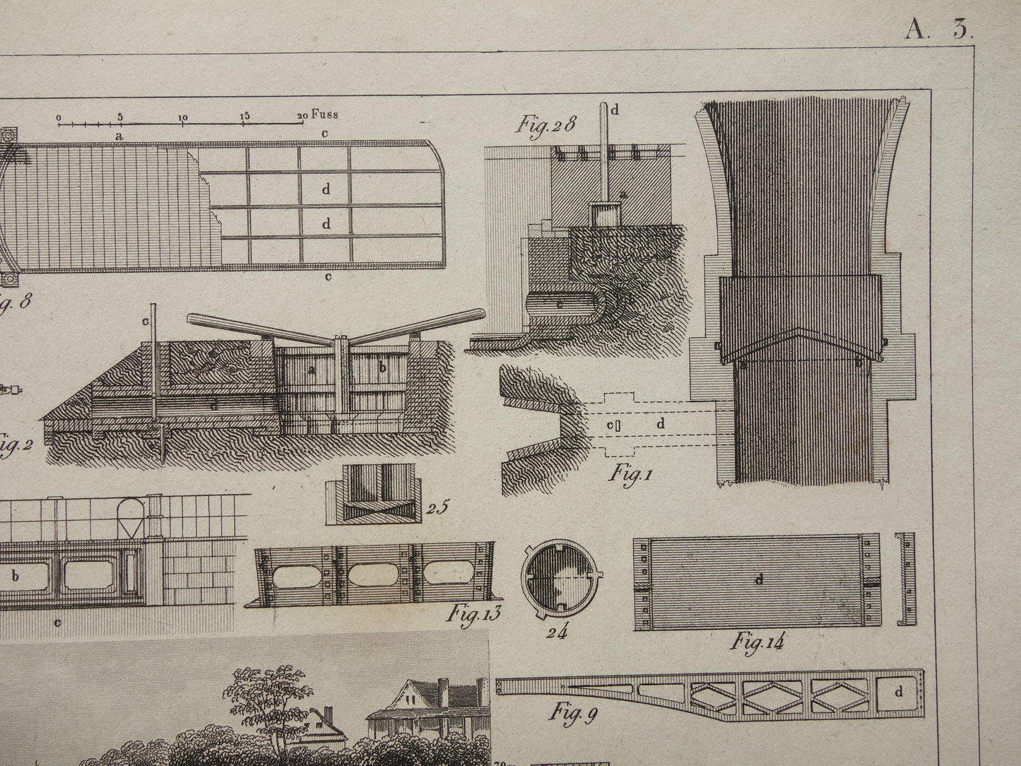 Über 170 Jahre alter Technologiedruck über Kanäle, antiker Wissenschaftsdruck, Kanaldamm-Wasserbau, Vintage-Drucke