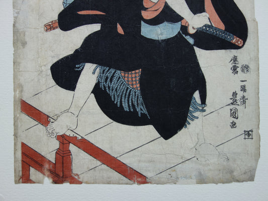 KUNISADA Oude Japanse prent van een acteur Originele vintage houtsnede ukiyo-e