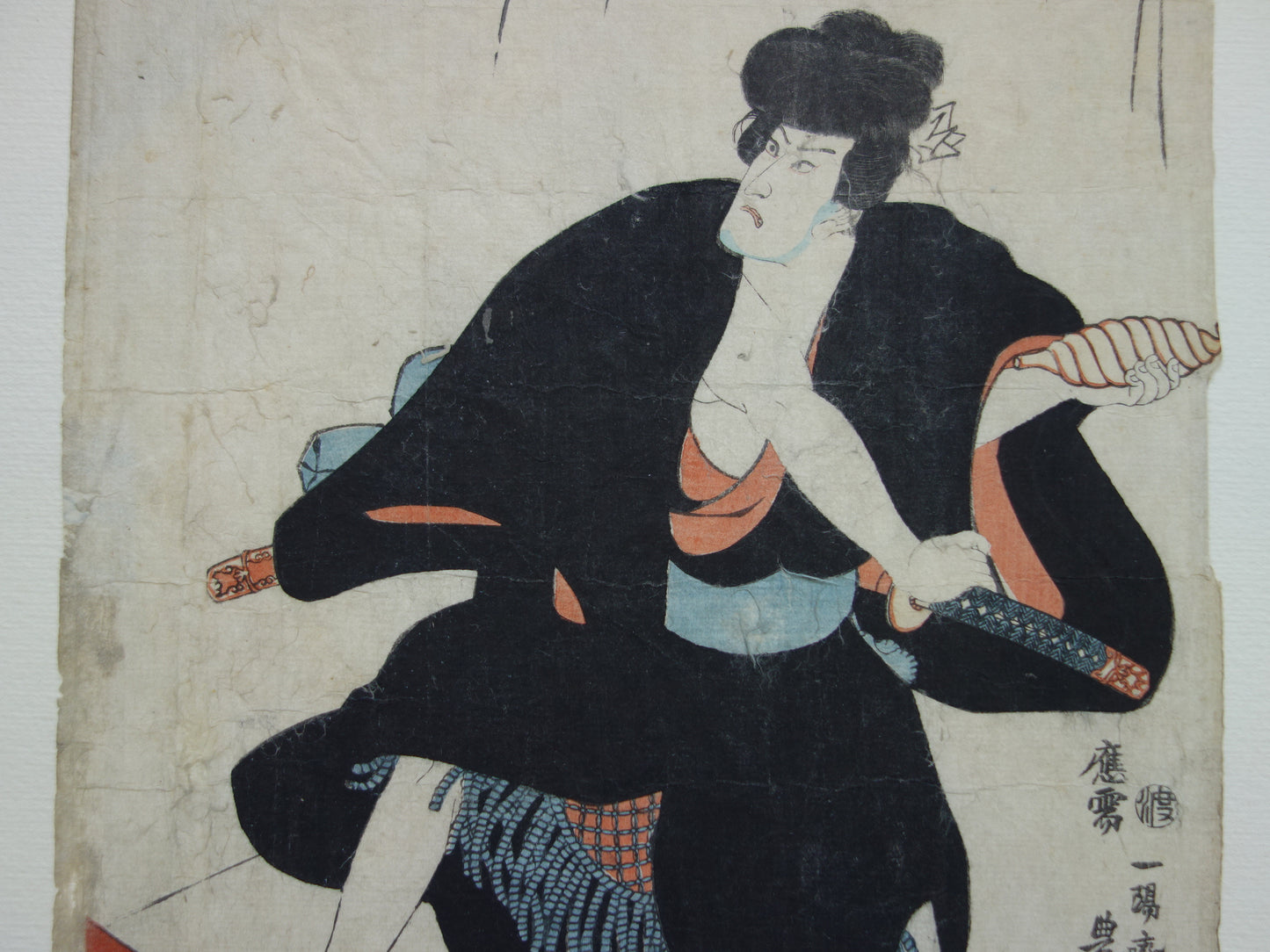 KUNISADA Oude Japanse prent van een acteur Originele vintage houtsnede ukiyo-e