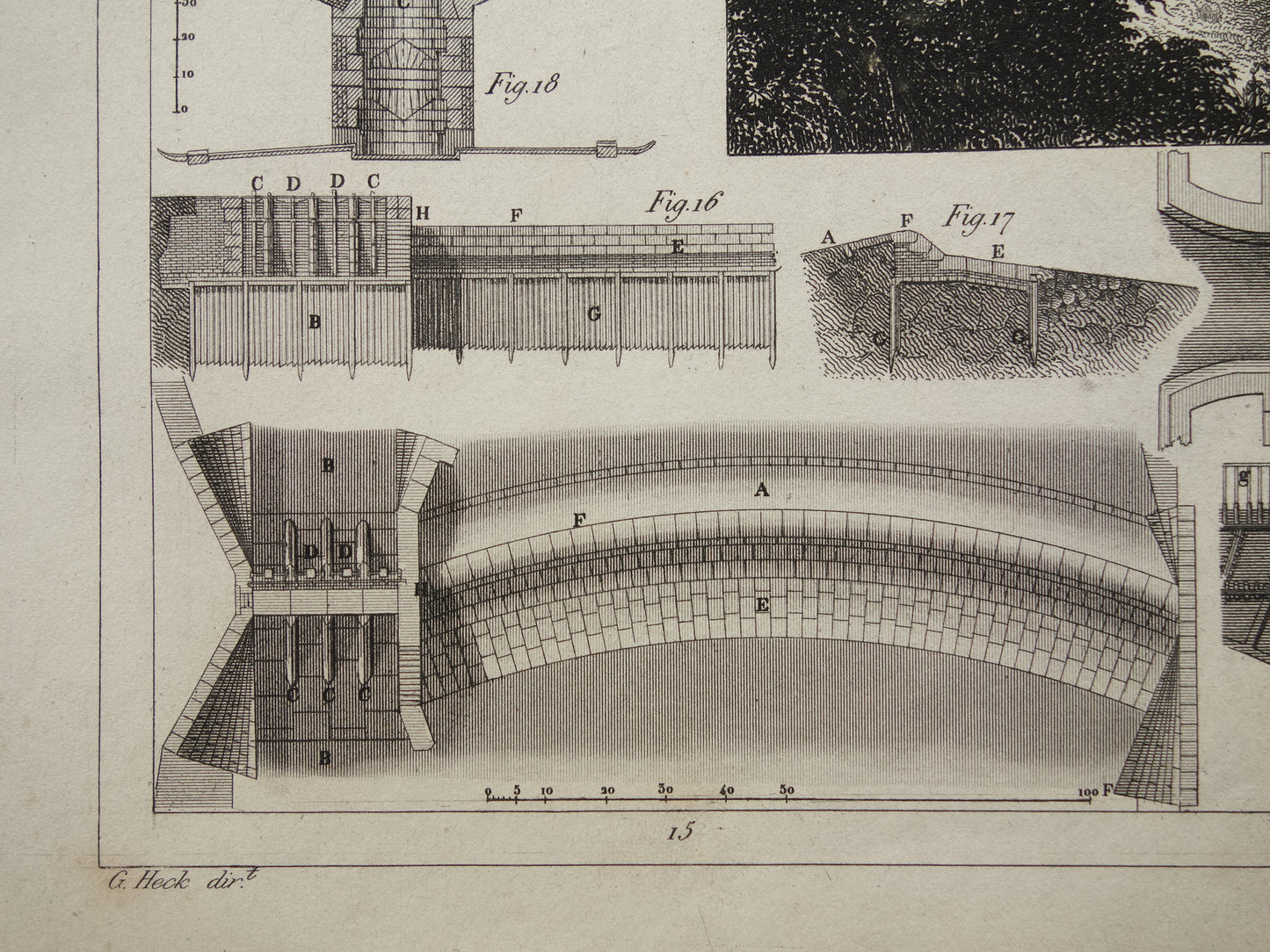 Über 170 Jahre alter Technologiedruck über Kanäle, antiker Wissenschaftsdruck, Kanaldamm-Wasserbau, Vintage-Drucke