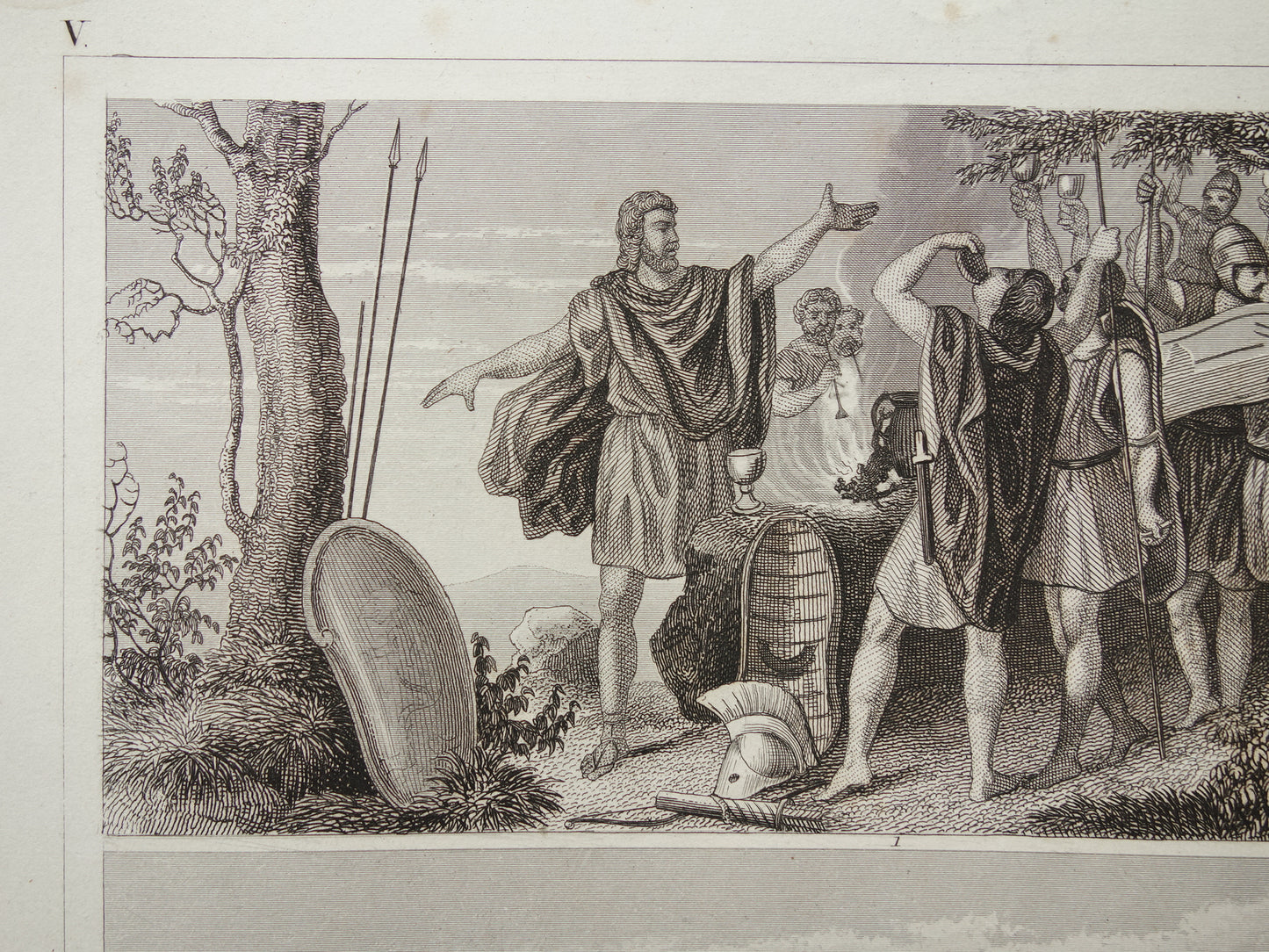 KRIJGSOLIFANT Oude illustratie uit 1849 antieke prent over Romeinse oorlogsolifant - originele vintage militaire print Grieken Romeinen