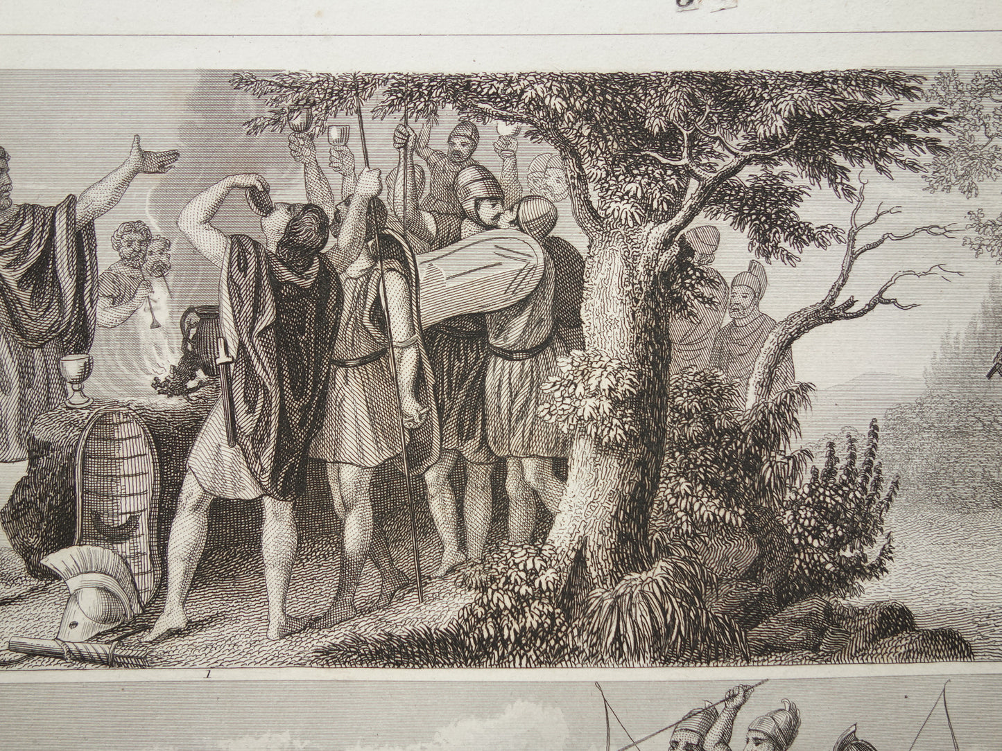 KRIJGSOLIFANT Oude illustratie uit 1849 antieke prent over Romeinse oorlogsolifant - originele vintage militaire print Grieken Romeinen