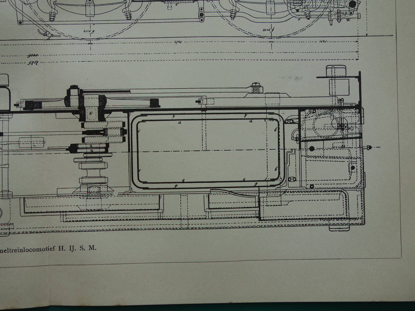 LOCOMOTIEF oude techniek prent uit 1909 Originele vintage Nederlandse illustratie Locomotieven Trein H.IJ.S.M. antieke print