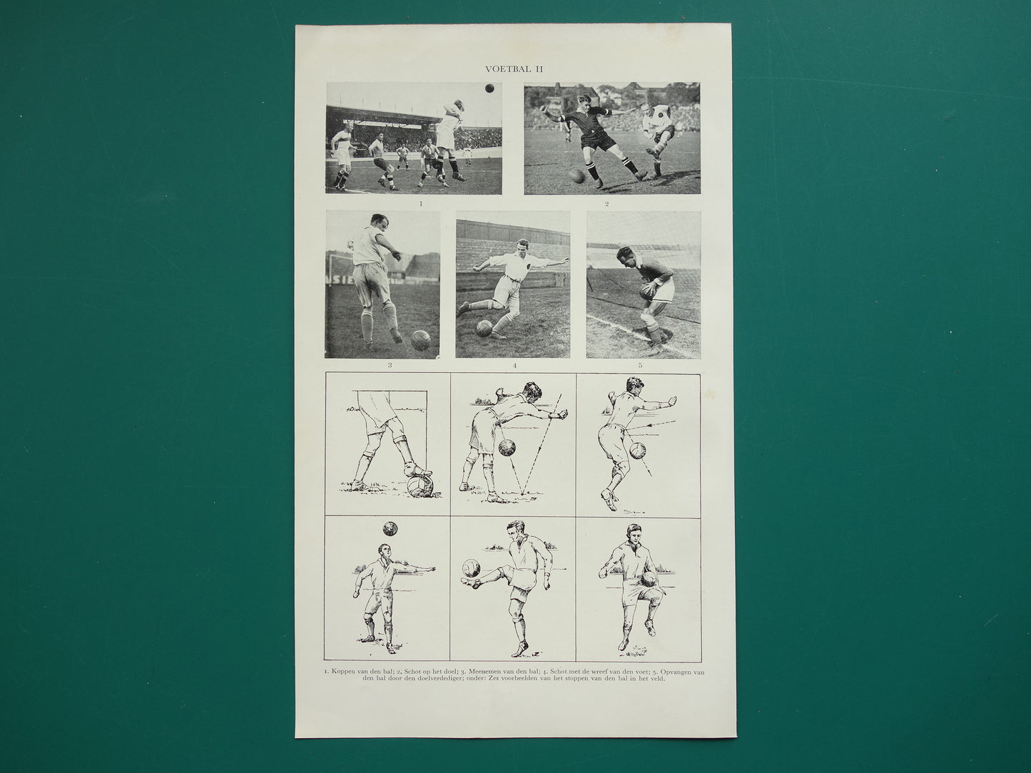 VOETBAL Oude Prent uit 1938 Originele vintage Nederlandse illustratie Voetbal Kleine print