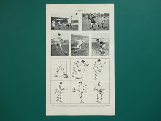 VOETBAL Oude Prent uit 1938 Originele vintage Nederlandse illustratie Voetbal Kleine print