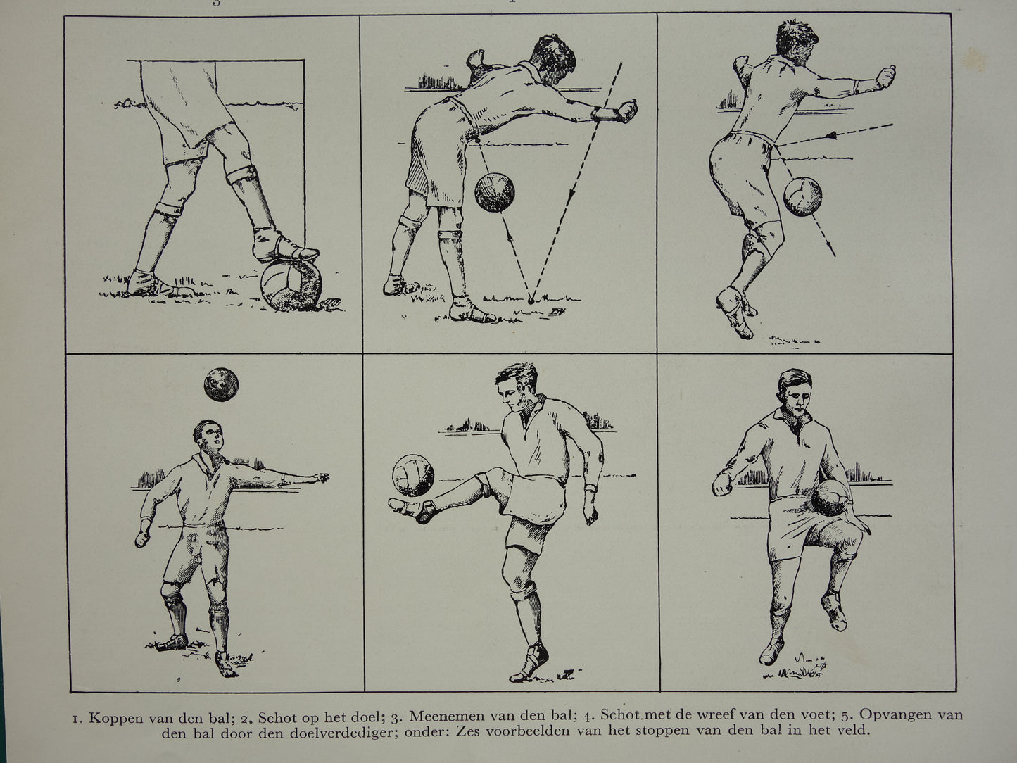 VOETBAL Oude Prent uit 1938 Originele vintage Nederlandse illustratie Voetbal Kleine print