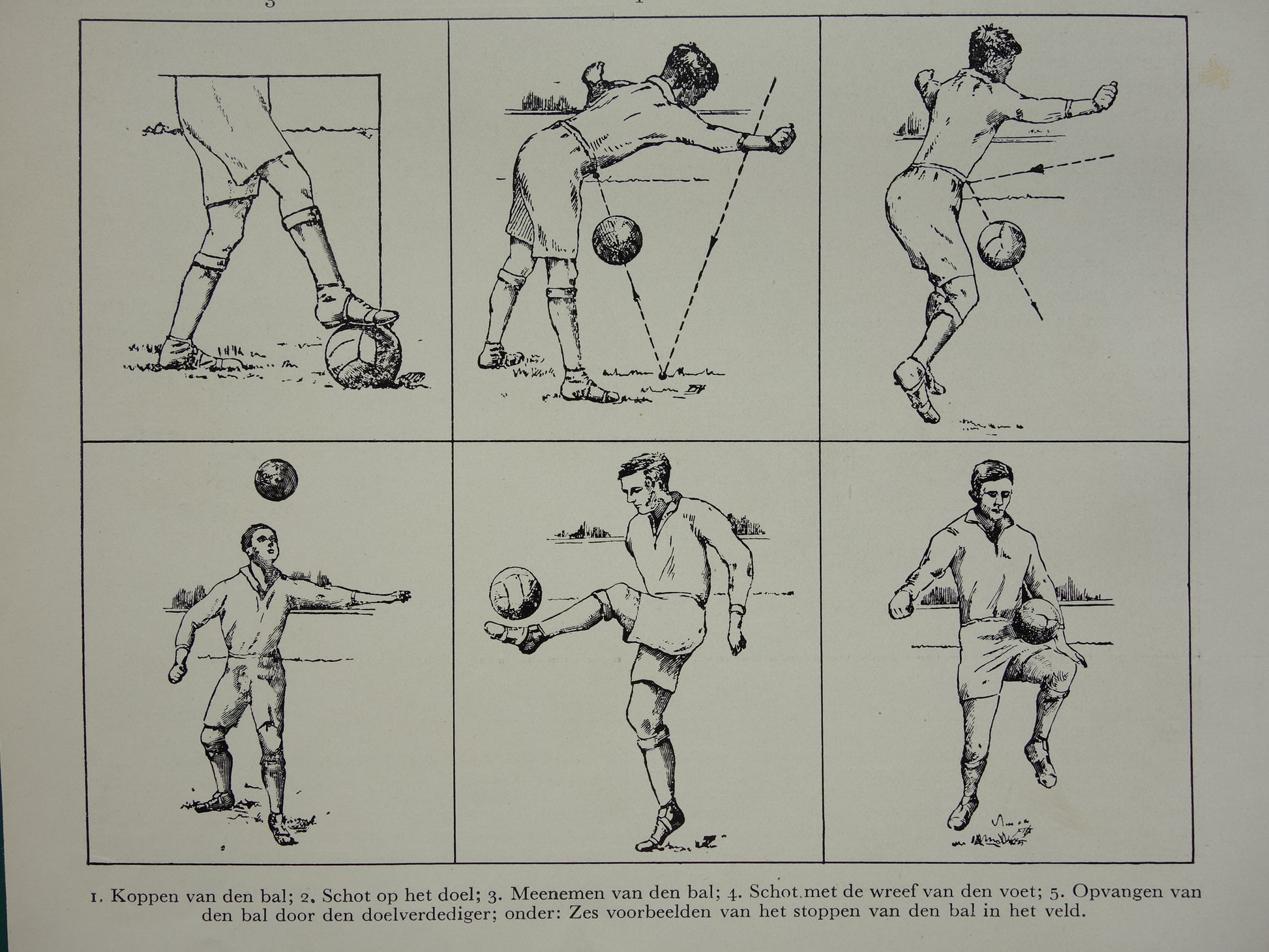 VOETBAL Oude Prent uit 1938 Originele vintage Nederlandse illustratie Voetbal Kleine print