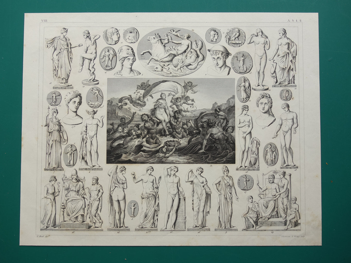 Greek and Roman Gods Antique Print Original 175+ Year Old Illustration Sculptures Minerva Diana Venus Vintage Religion Prints Antiquity