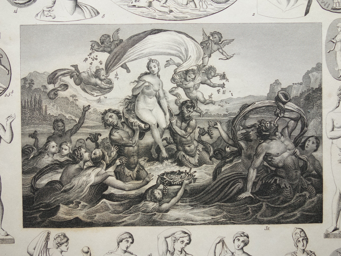 Griekse en Romeinse goden antieke print Originele 175+ jaar oude illustratie Sculpturen Minerva Diana Venus vintage religie prenten oudheid