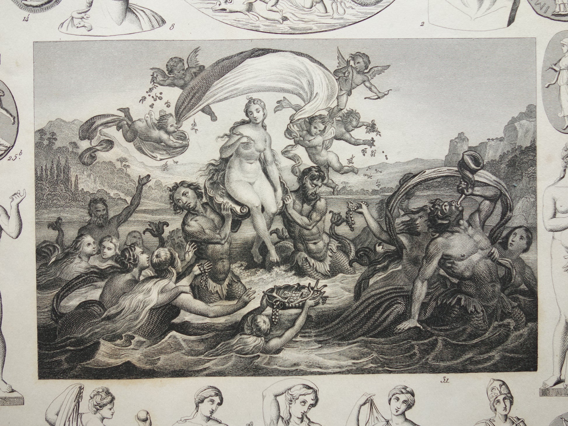 Griekse en Romeinse goden antieke print Originele 175+ jaar oude illustratie Sculpturen Minerva Diana Venus vintage religie prenten oudheid