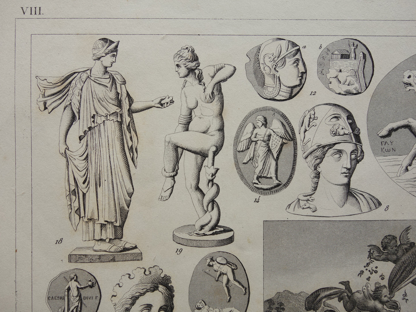 Greek and Roman Gods Antique Print Original 175+ Year Old Illustration Sculptures Minerva Diana Venus Vintage Religion Prints Antiquity