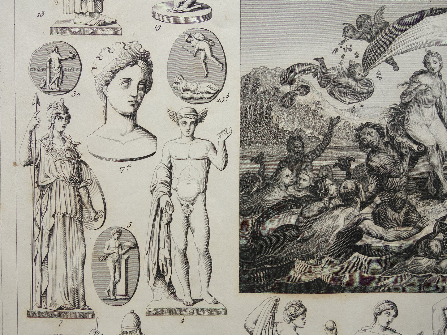 Greek and Roman Gods Antique Print Original 175+ Year Old Illustration Sculptures Minerva Diana Venus Vintage Religion Prints Antiquity