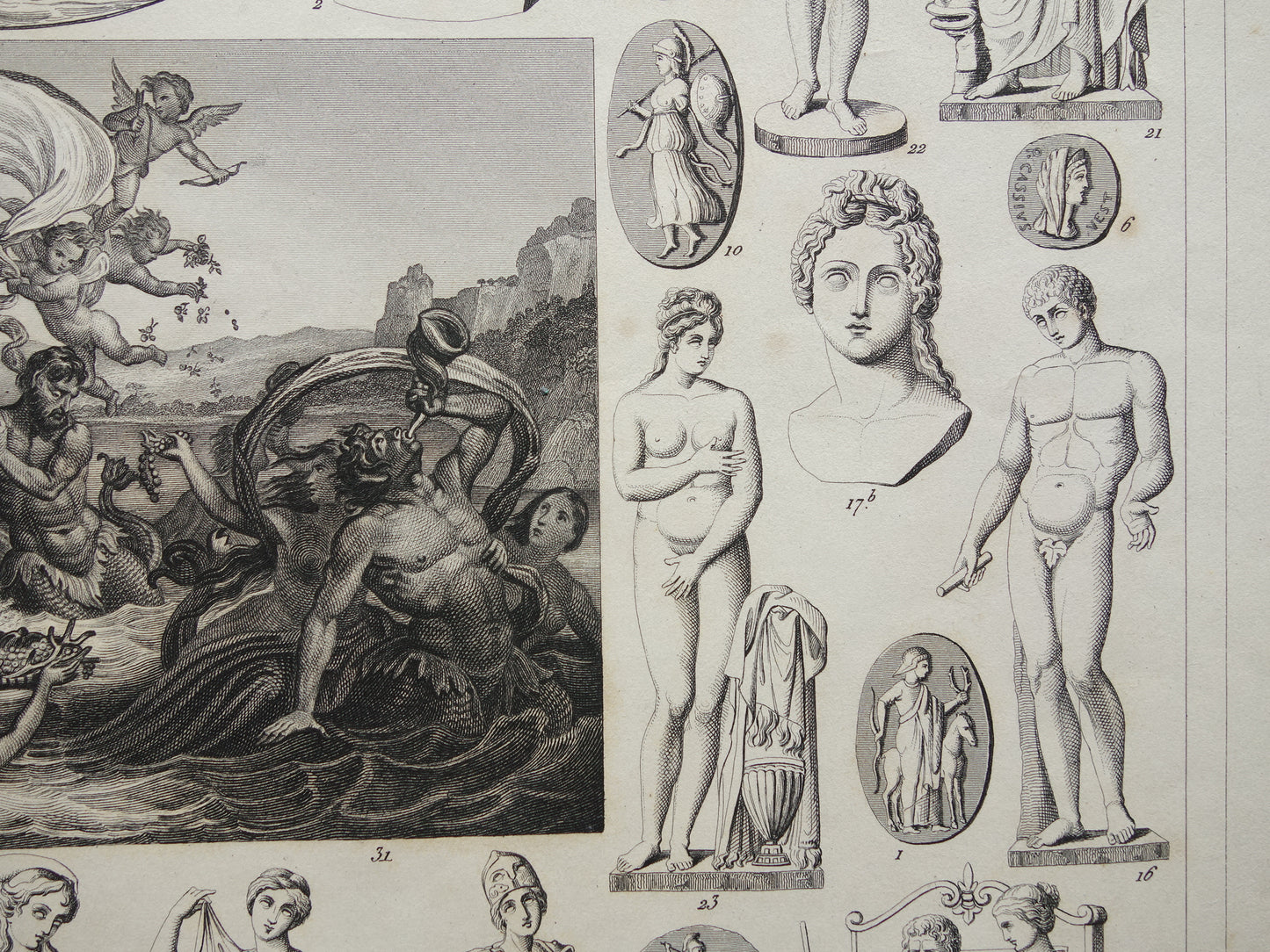 Greek and Roman Gods Antique Print Original 175+ Year Old Illustration Sculptures Minerva Diana Venus Vintage Religion Prints Antiquity