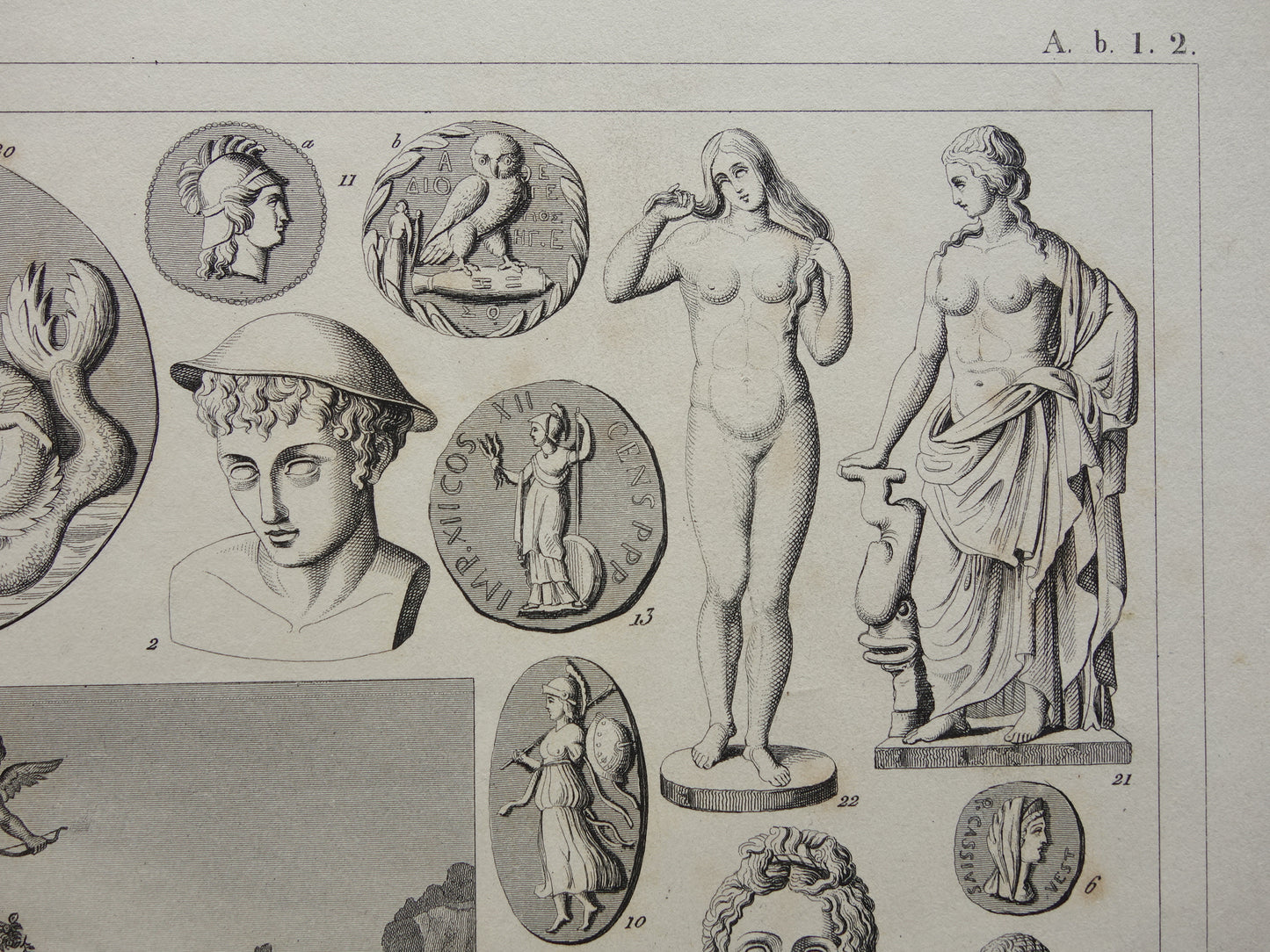 Greek and Roman Gods Antique Print Original 175+ Year Old Illustration Sculptures Minerva Diana Venus Vintage Religion Prints Antiquity