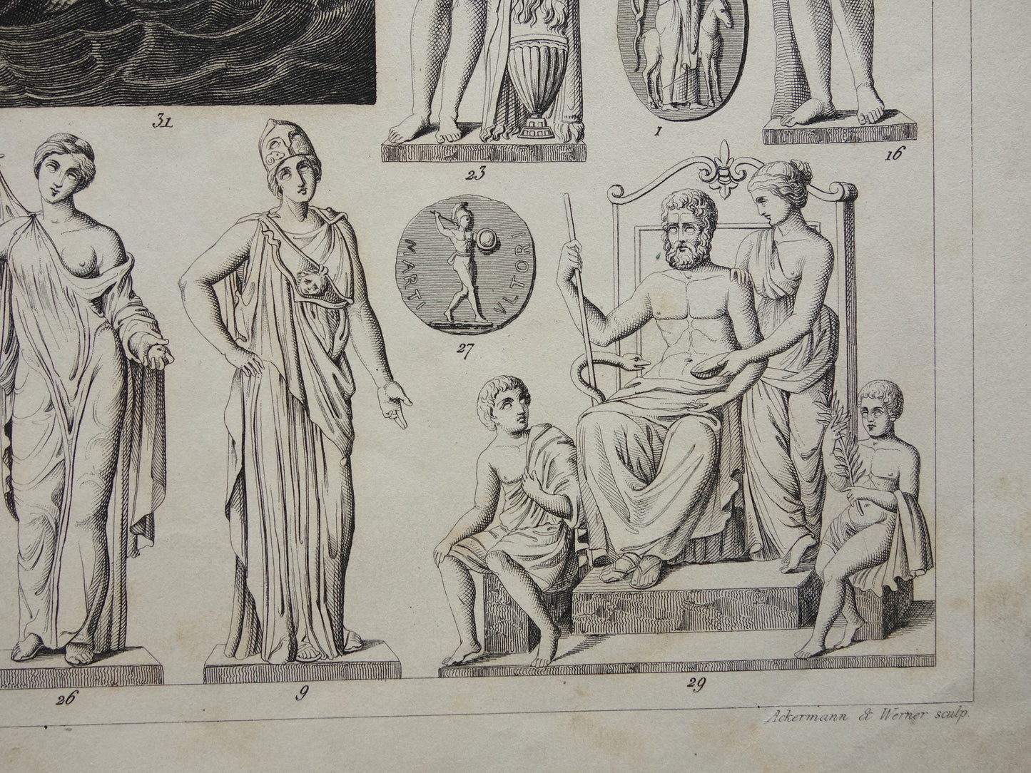 Greek and Roman Gods Antique Print Original 175+ Year Old Illustration Sculptures Minerva Diana Venus Vintage Religion Prints Antiquity