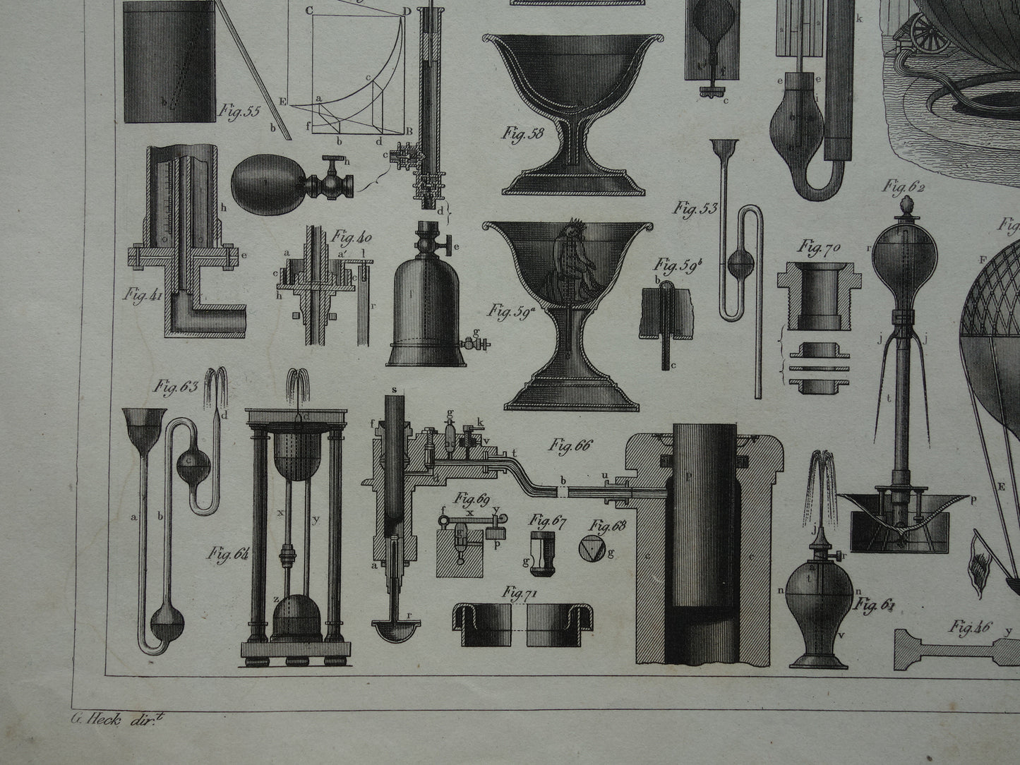 Old print Hydrostatics Physics scientific experiments antique science print about barometer manometer hot air balloon print