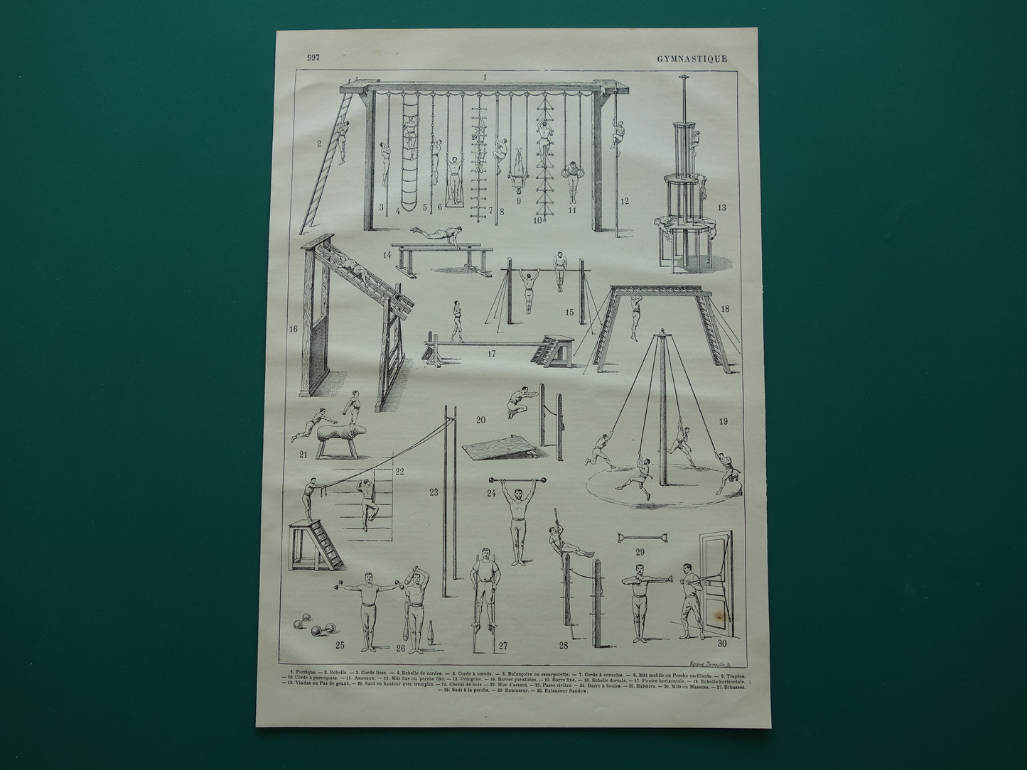 GYMNASTIEK vintage sport illustratie - originele antieke prent atleten gymnasten - fitness oude print