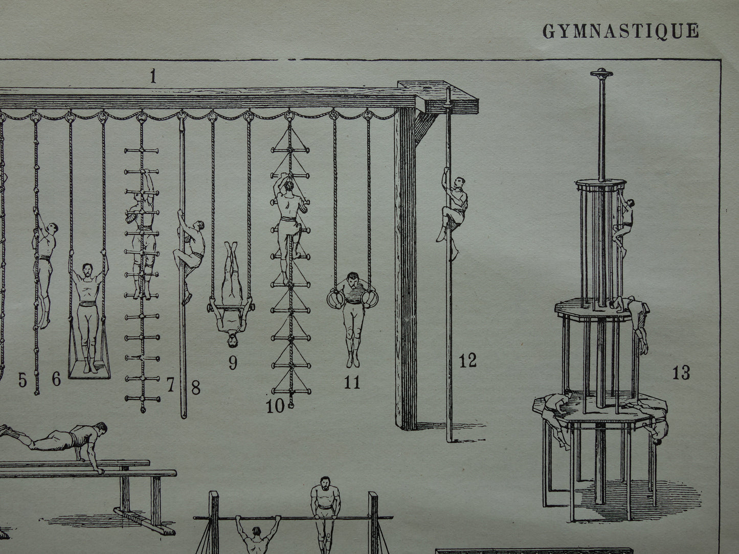 GYMNASTIEK vintage sport illustratie - originele antieke prent atleten gymnasten - fitness oude print