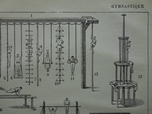 GYMNASTIEK vintage sport illustratie - originele antieke prent atleten gymnasten - fitness oude print