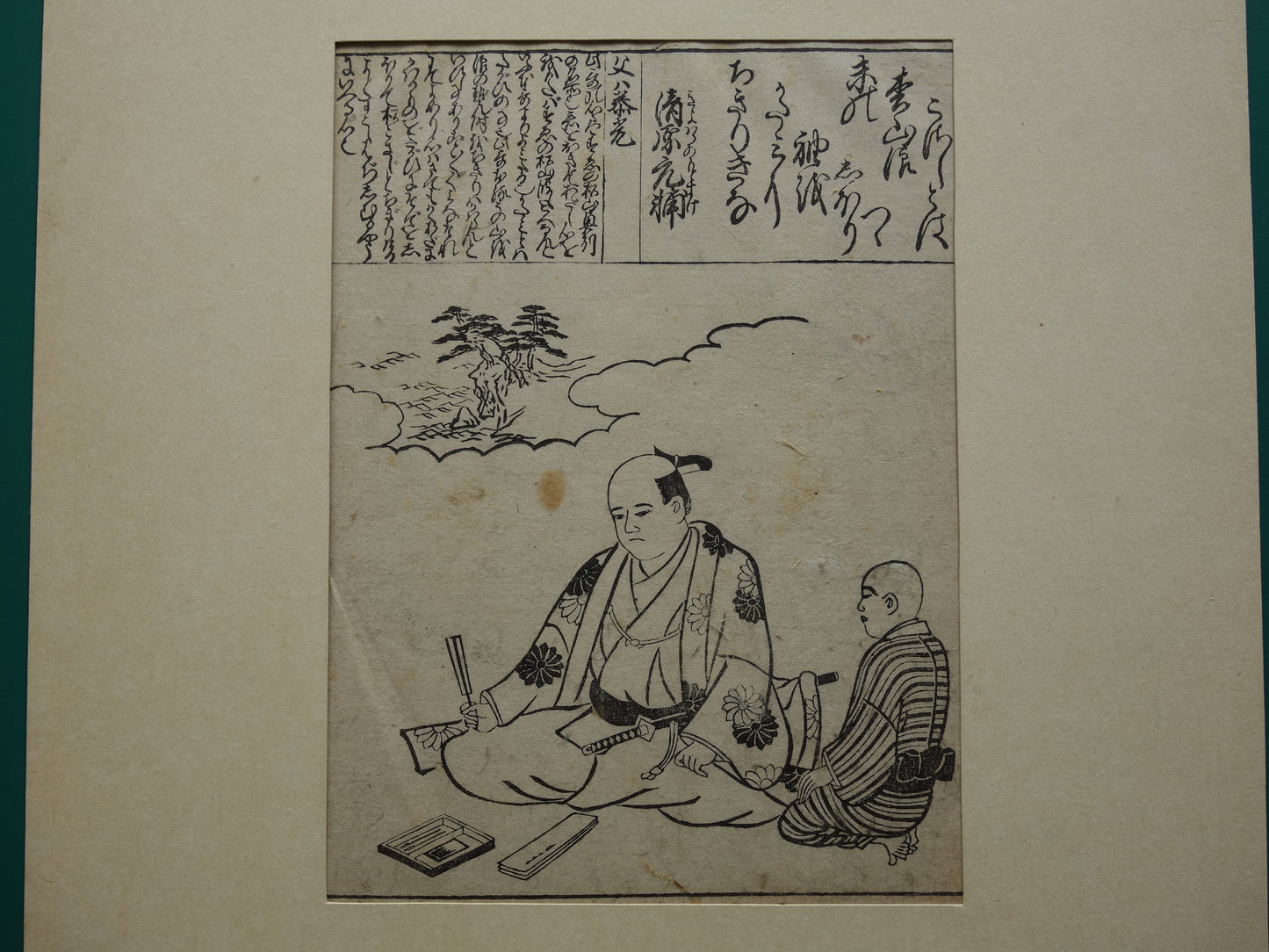 Oude Japanse prent van een dichter Originele vintage houtsnede / boekblad