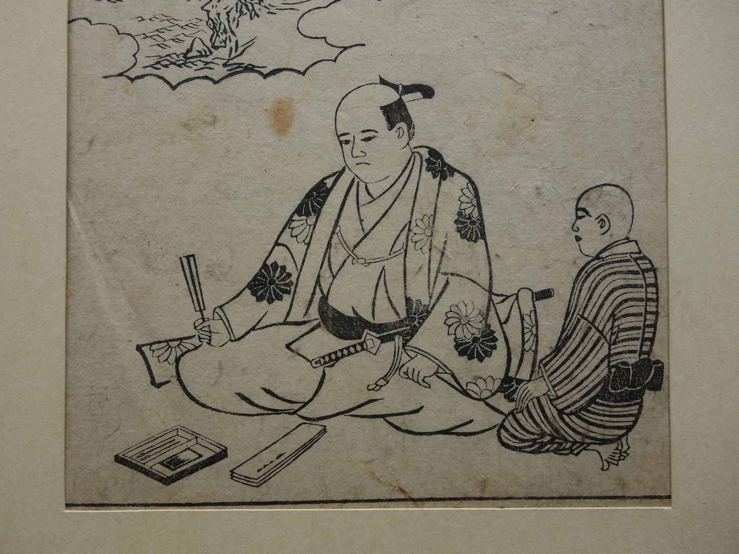 Oude Japanse prent van een dichter Originele vintage houtsnede / boekblad