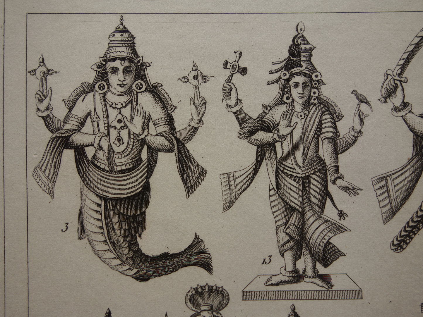 Hindoeïsme antieke print Originele 175+ jaar oude prent illustratie Vishnu Hindoe Goden Goden Monniken Rituelen vintage religie prints