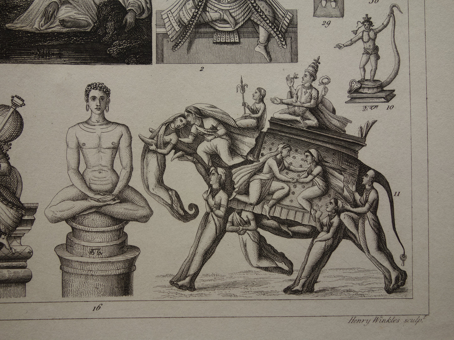 Hindoeïsme antieke print Originele 175+ jaar oude prent illustratie Vishnu Hindoe Goden Goden Monniken Rituelen vintage religie prints