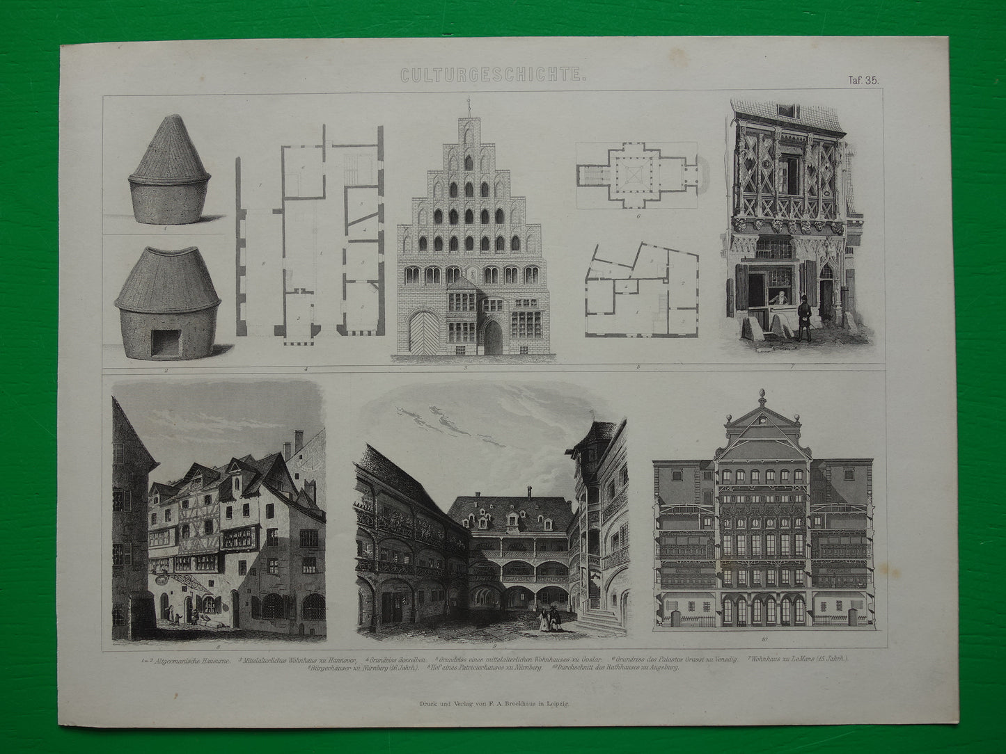 ARCHITECTUUR Oude prent over 1870 originele antieke illustratie architectonische geschiedenis vintage prints
