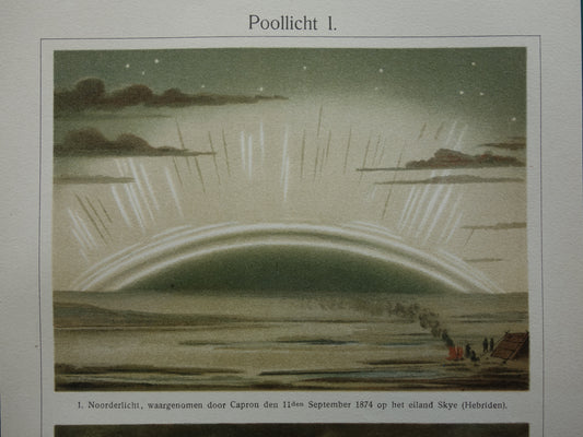 POOLLICHT oude illustratie uit het jaar 1910 van verschillende Noorderlicht Aurora Polaris originele antieke illustratie rintage prints