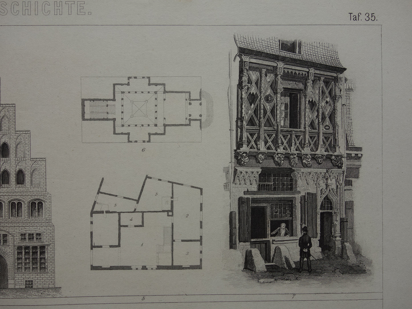 ARCHITECTUUR Oude prent over 1870 originele antieke illustratie architectonische geschiedenis vintage prints