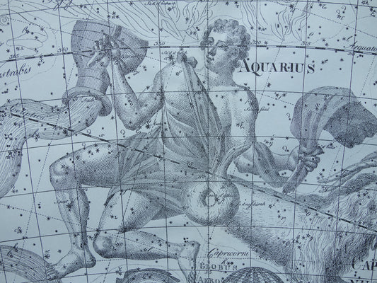 Waterman en Steenbok Oude astrologie prent van sterrenbeeld Antieke sterrenkaart astronomie sterrenbeelden vintage print