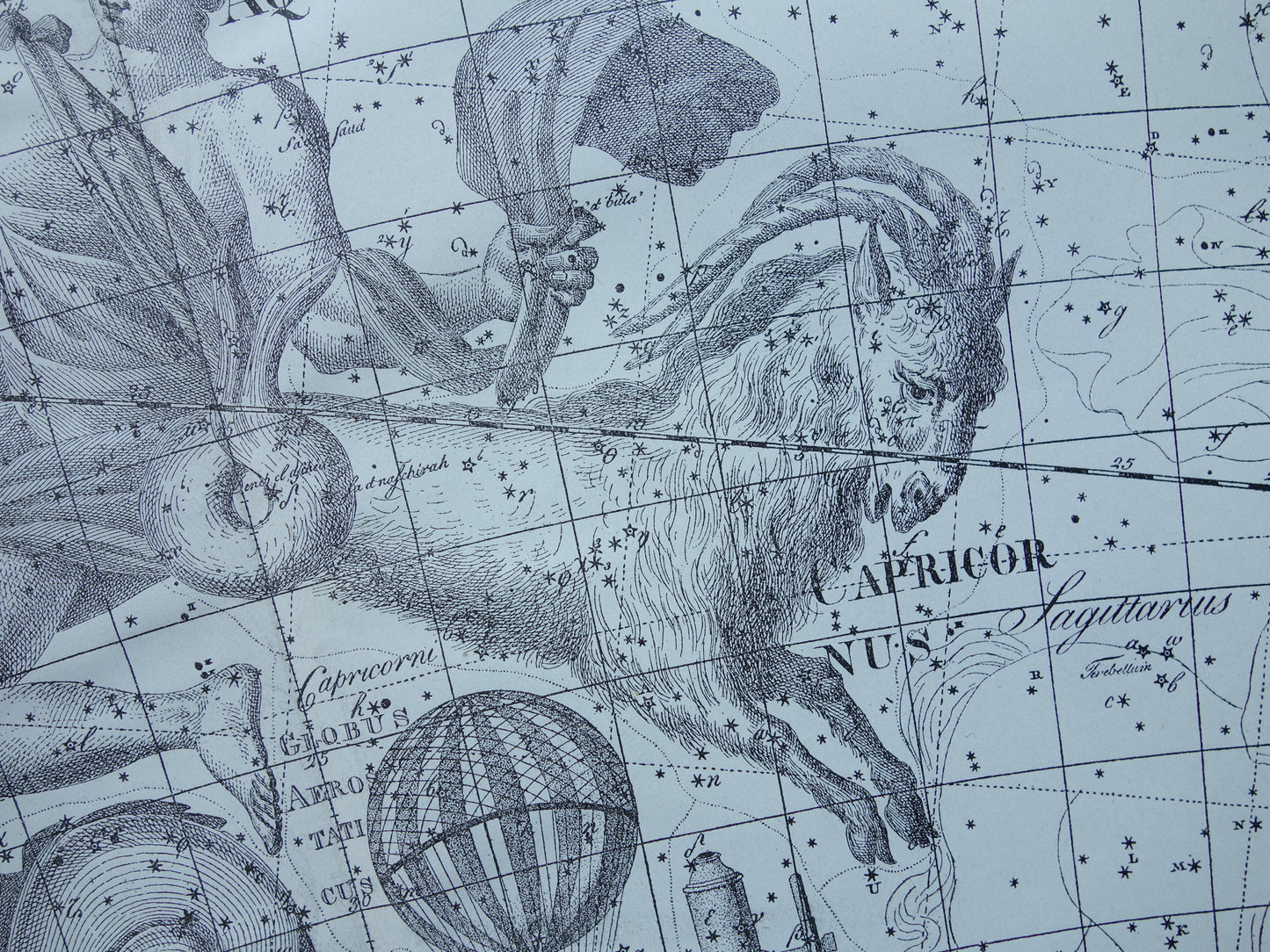 Waterman en Steenbok Oude astrologie prent van sterrenbeeld Antieke sterrenkaart astronomie sterrenbeelden vintage print