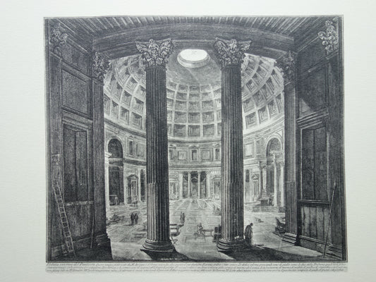 Oude prent van Pantheon Rome uit 1939 vintage facsimile gravure Piranesi uit Vedute di Roma print