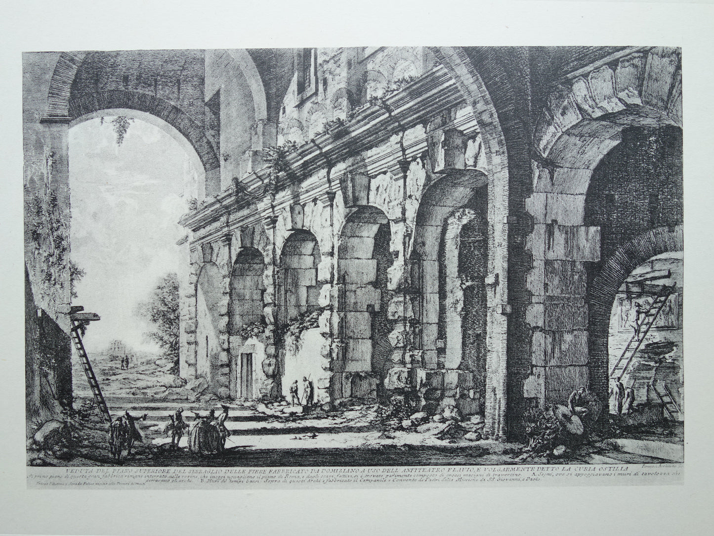 Oude prent van ruïne Curia Hostilia Rome uit 1939 vintage facsimile Piranesi uit Vedute di Roma print gravure
