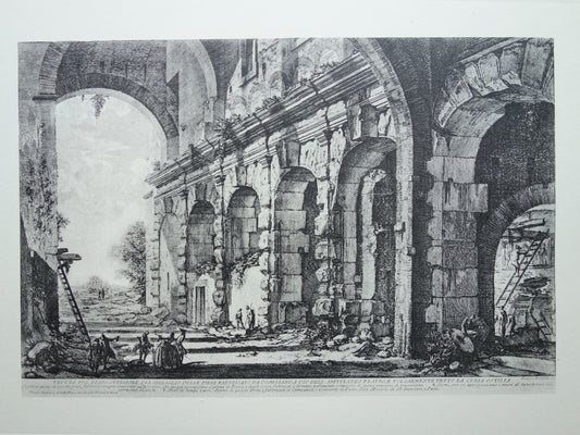 Oude prent van ruïne Curia Hostilia Rome uit 1939 vintage facsimile Piranesi uit Vedute di Roma print gravure