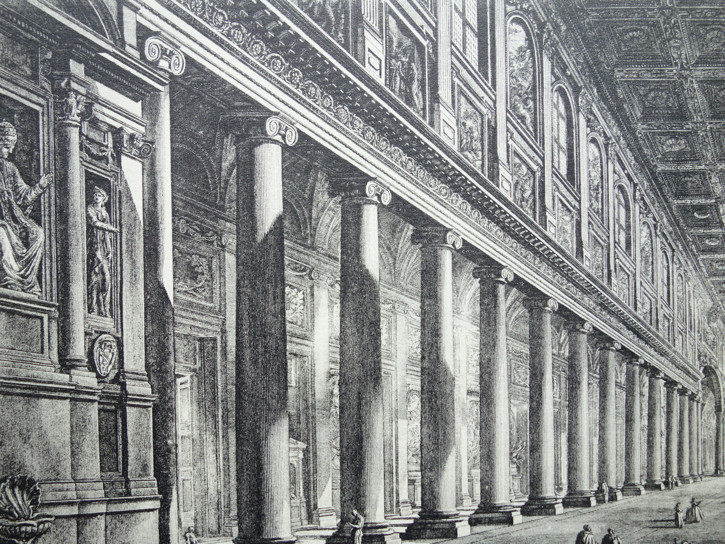 Oude prent van Basiliek van Santa Maria Maggiore uit 1939 vintage facsimile Piranesi uit Vedute di Roma vintage print gravure