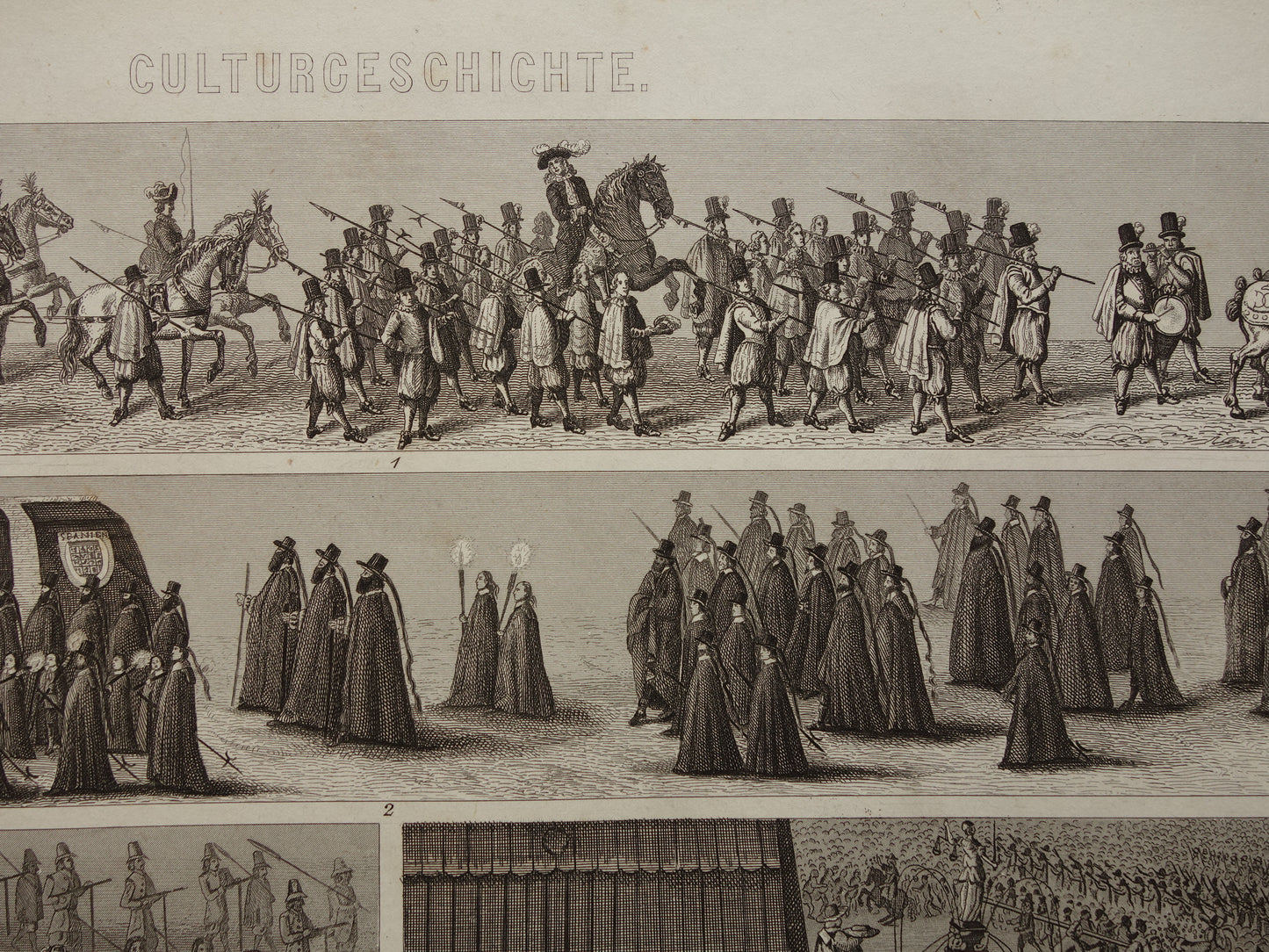 Oude geschiedenis prent Parade kroning Processie Cortege 1870 antieke illustratie keizer Charles VII keizerin Eleonora Vintage Prints