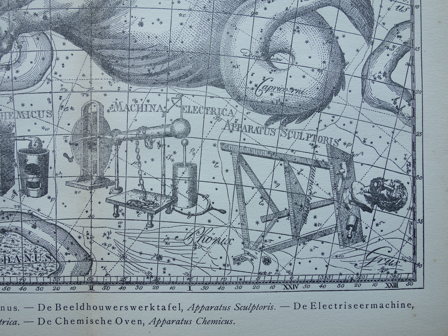 Oude astronomie prent van sterrenbeeld Eridanus Cetus Walvis Antieke sterrenkaart Monstrum Marinum sterrenbeelden vintage print