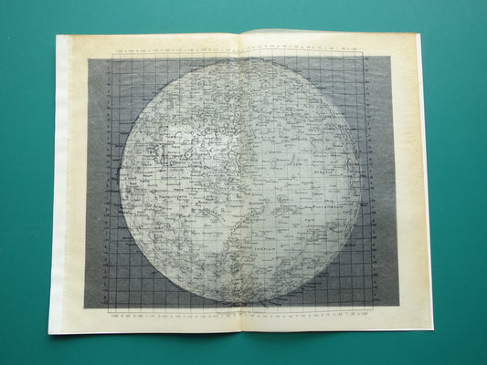 MAAN oude astronomie prent over de Maan 1936 originele vintage print oppervlak van de maan kraters