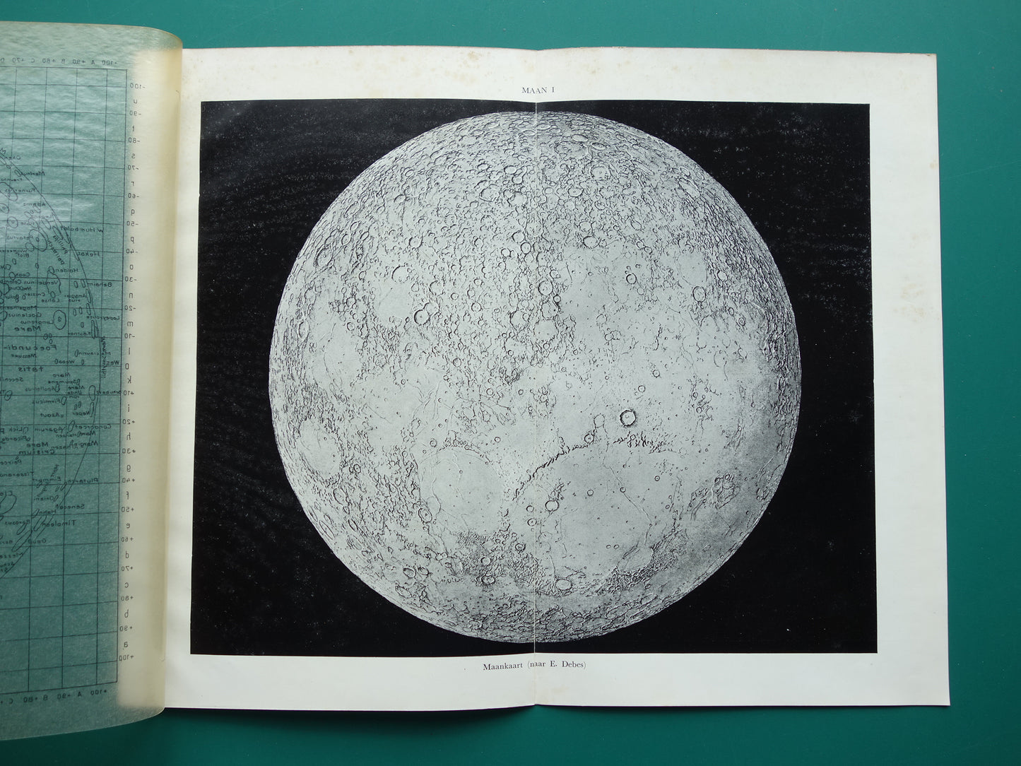 MAAN oude astronomie prent over de Maan 1936 originele vintage print oppervlak van de maan kraters