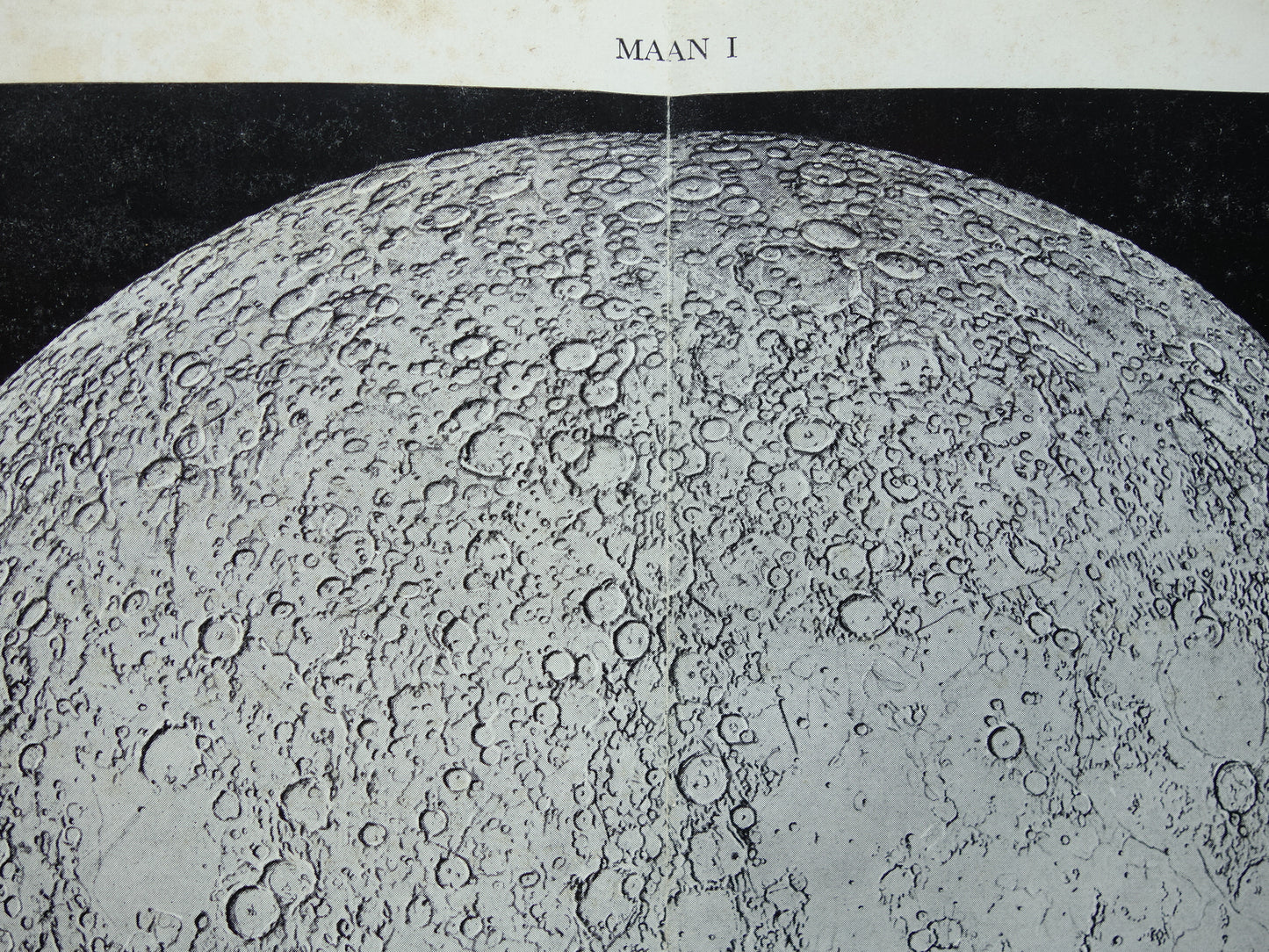 MAAN oude astronomie prent over de Maan 1936 originele vintage print oppervlak van de maan kraters