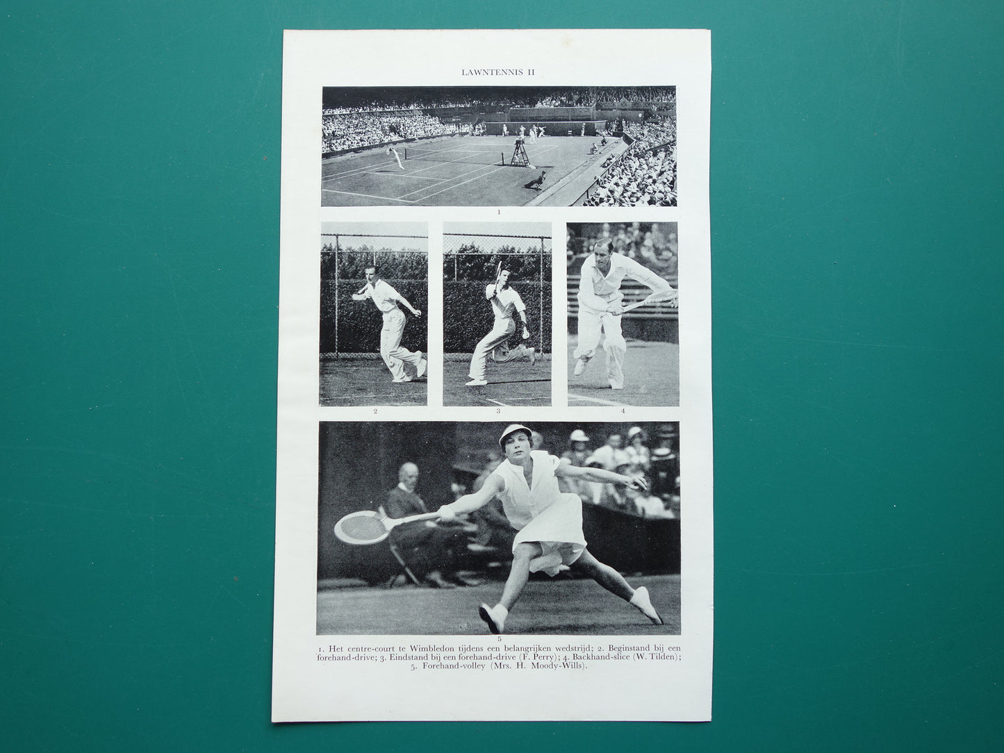 TENNIS Oude Prent uit 1936 Originele vintage Nederlandse illustratie Tennis Kleine print
