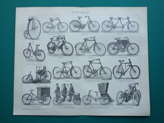 FIETSEN antieke illustratie uit het jaar 1902 over de fiets originele oude Duitse print rijwielen prent
