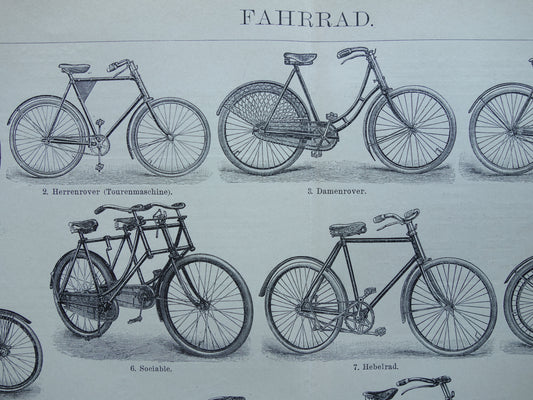 FIETSEN antieke illustratie uit het jaar 1902 over de fiets originele oude Duitse print rijwielen prent